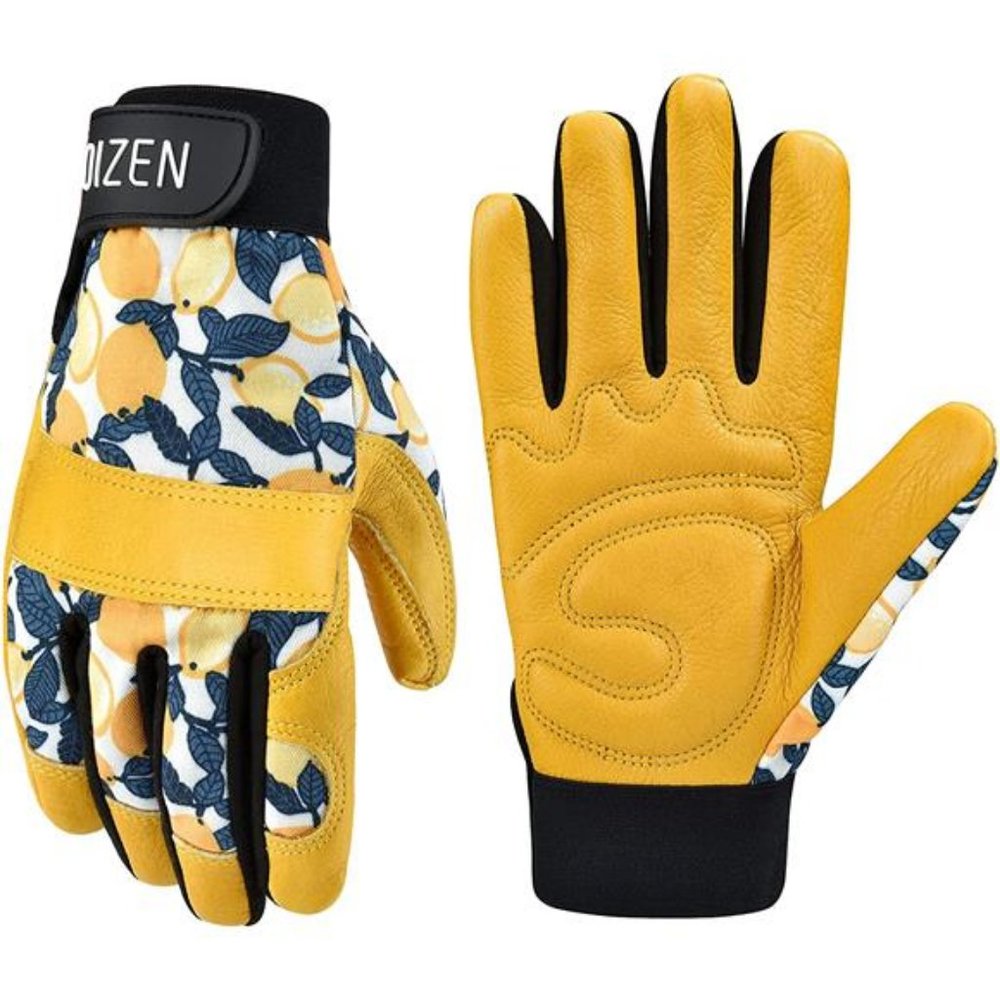 OIZEN Leather Tough Cowhide Work Gardening Gloves for Women Thorn Proof